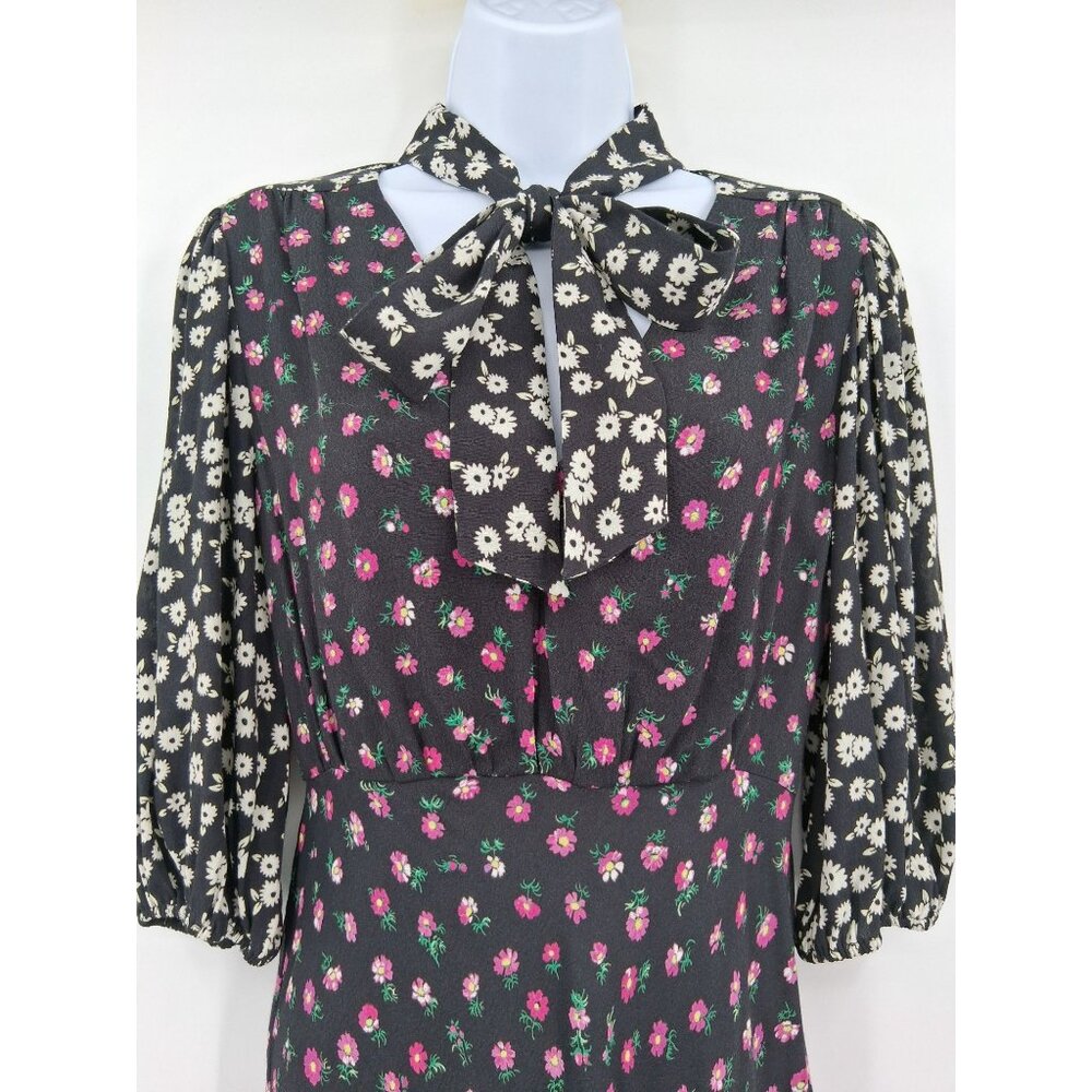 RIXO Annika Black Floral Maxi Dress With Tie Neck Size Small Mixed Print - Picture 6 of 15